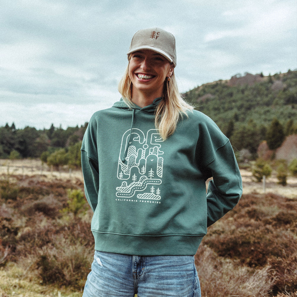 Women Hoodie Geometric Mountain Slate Green