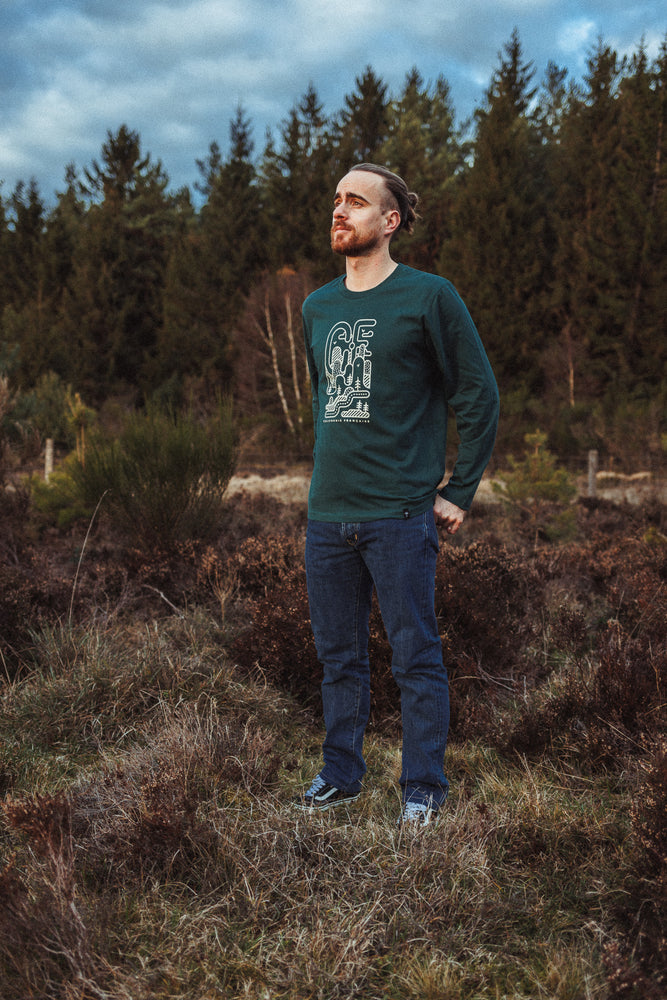 Long Sleeve T-shirt Geometric Mountain Green