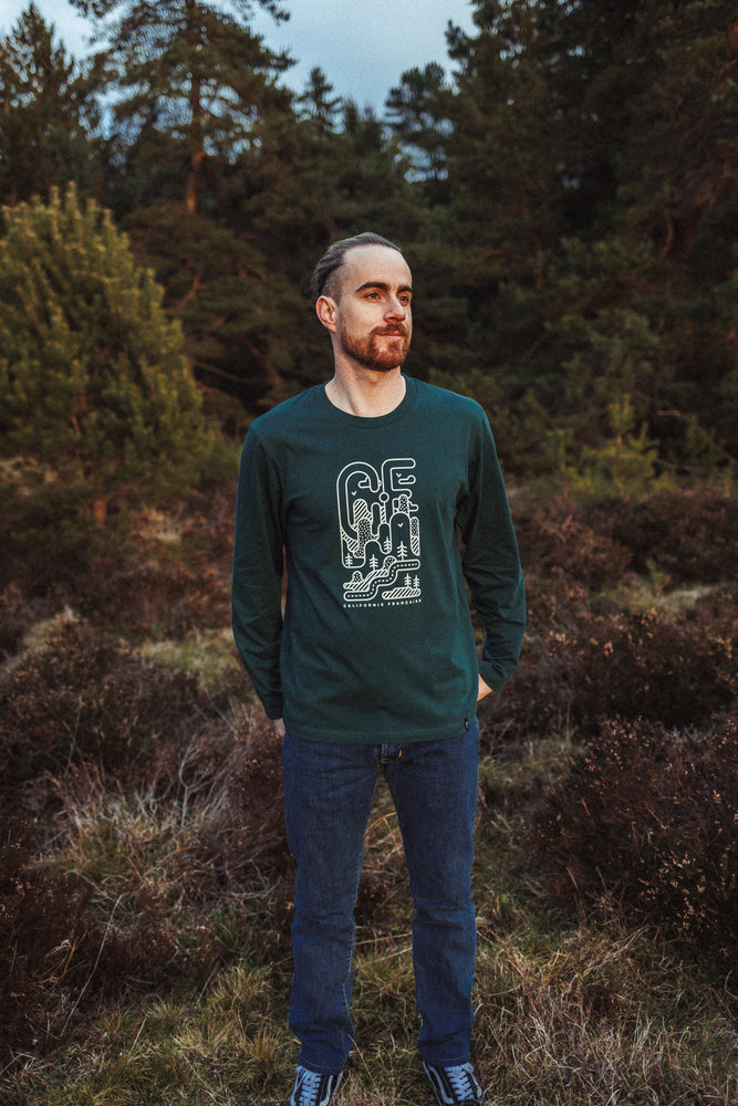 Long Sleeve T-shirt Geometric Mountain Green