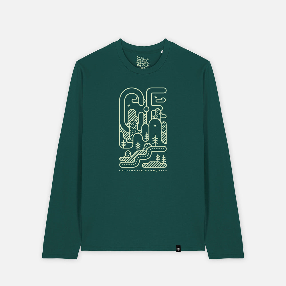 Long Sleeve T-shirt Geometric Mountain Green