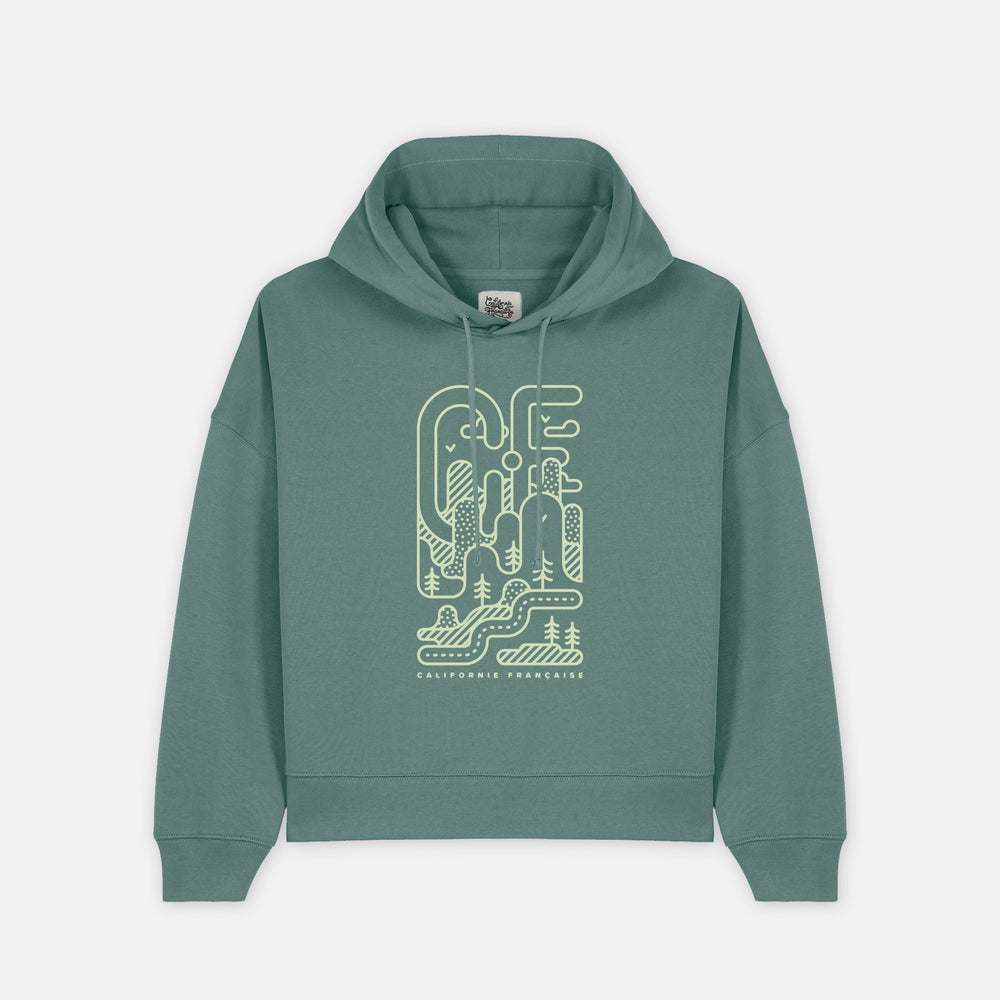 Women Hoodie Geometric Mountain Slate Green