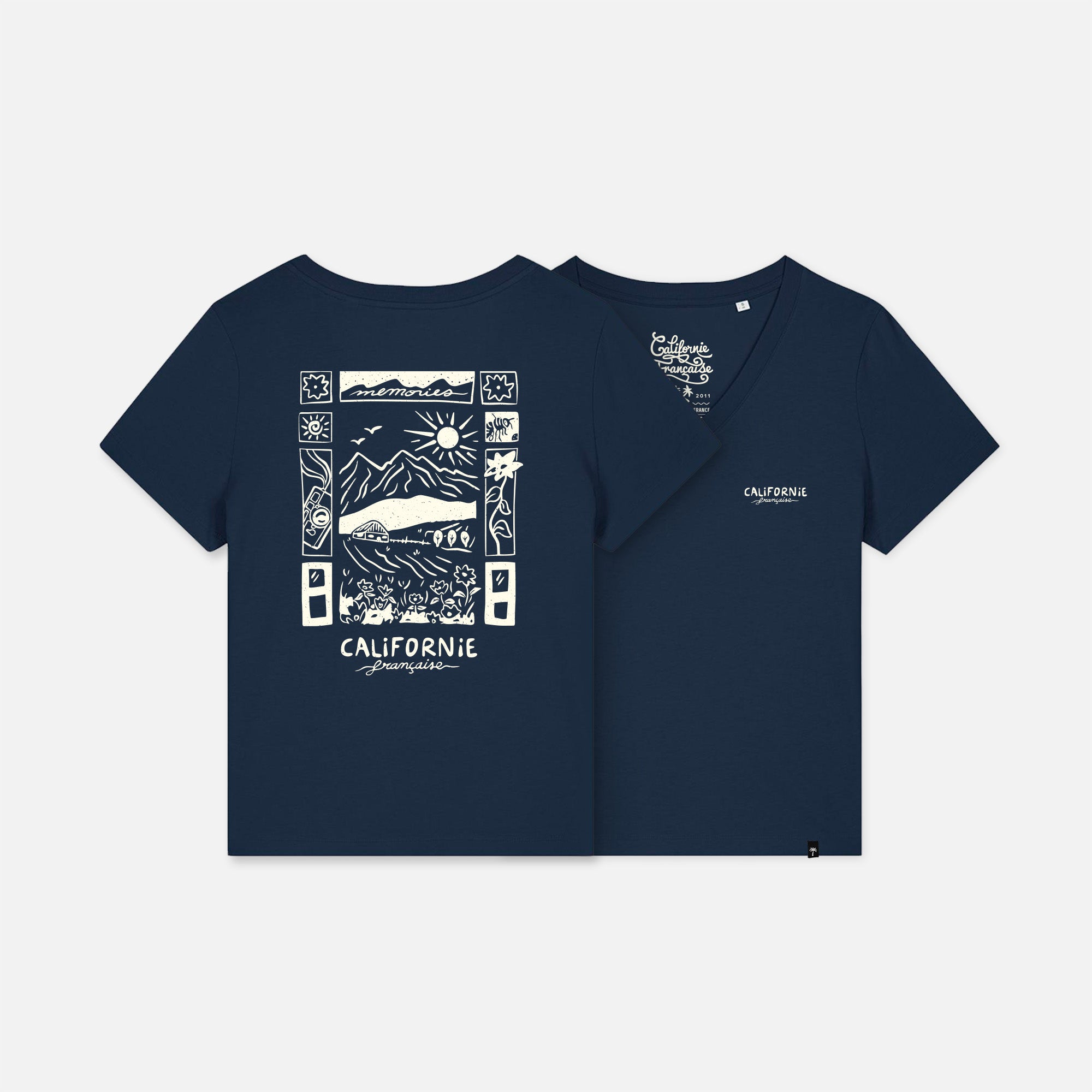 Women T-shirt V-Neck Summer Memories Navy
